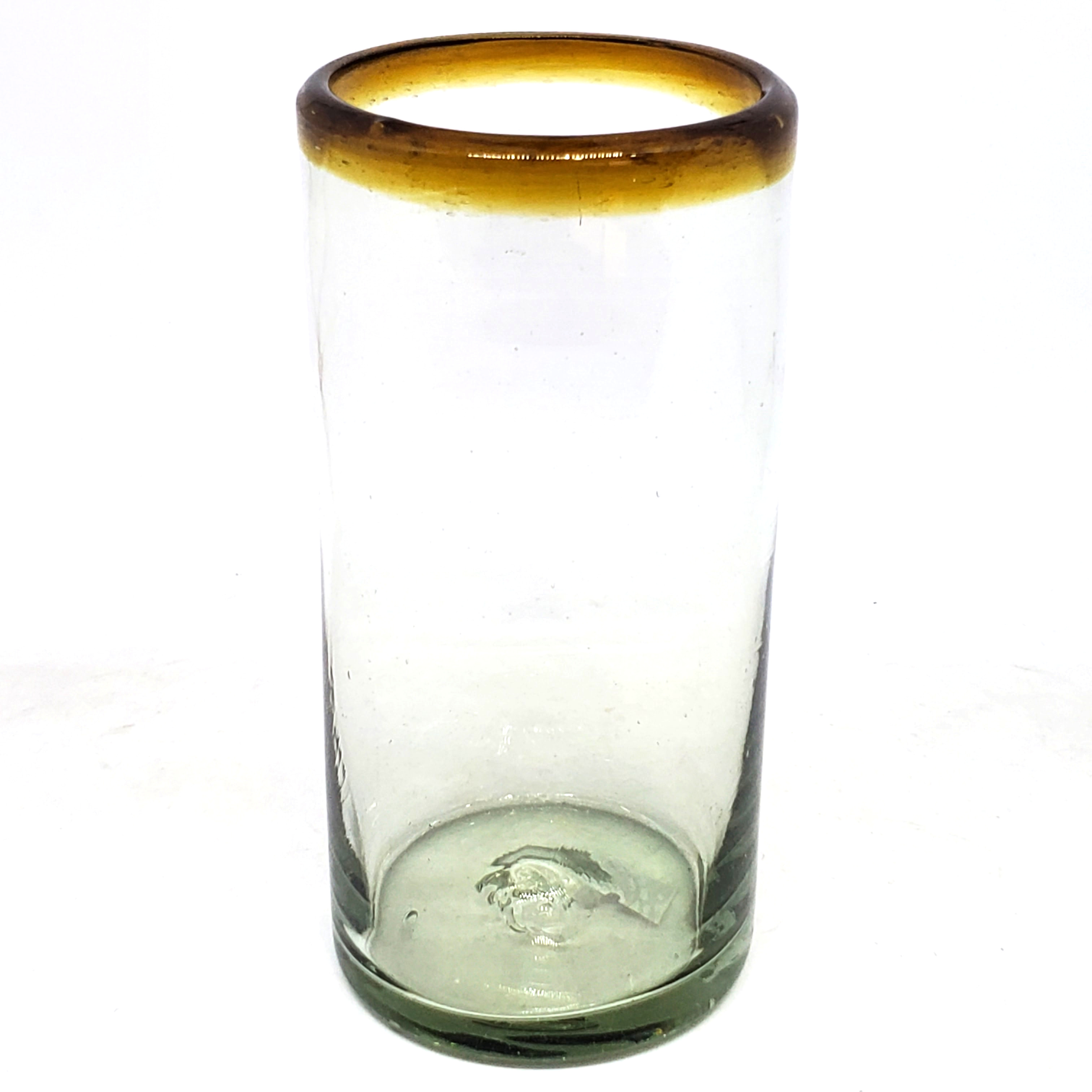 VIDRIO SOPLADO / vasos Jumbo con borde ambar, 20 oz, Vidrio Reciclado, Libre de Plomo y Toxinas